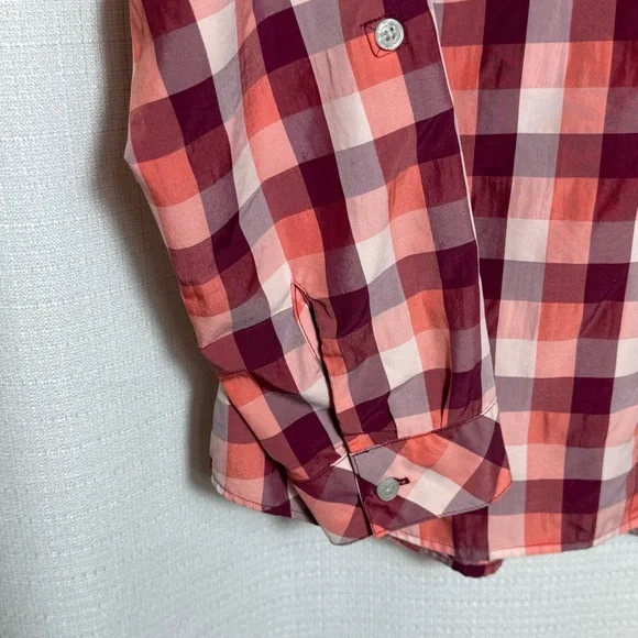Eddie Bauer Coral Plaid Button Down Shirt Lightweight Roll Tab Sleeve M - Picture 5 of 7